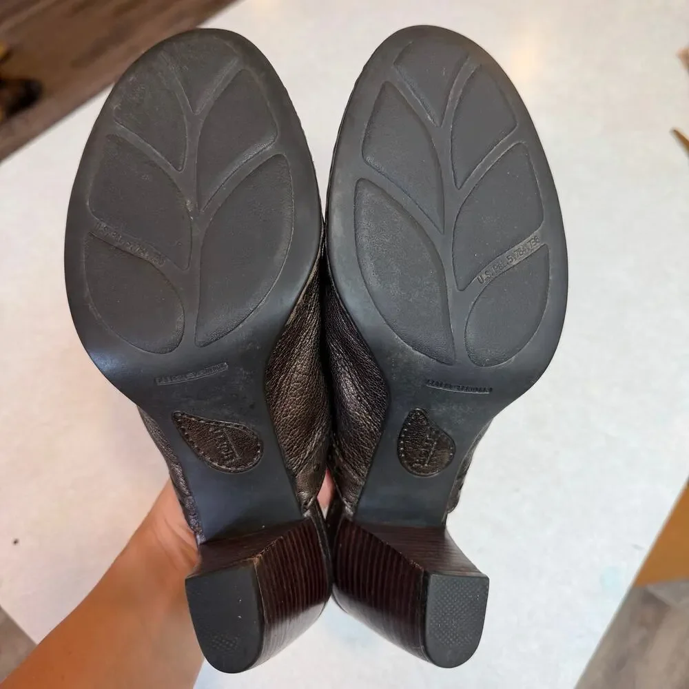 Born Lella Womens Bronze Metallic Brown Leather Clogs Heeled Mules size 9